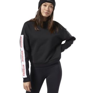 Bluza Damskie Reebok Training Essentials Logo Crew Czarne PL 23KIQYC